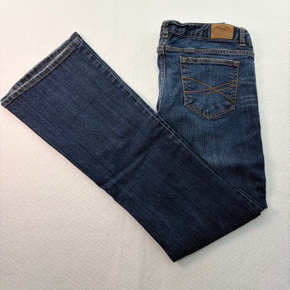 Aeropostale Hailey Flare Jeans Womens 5/6 Regular Dark Wash Blue Denim Low Rise